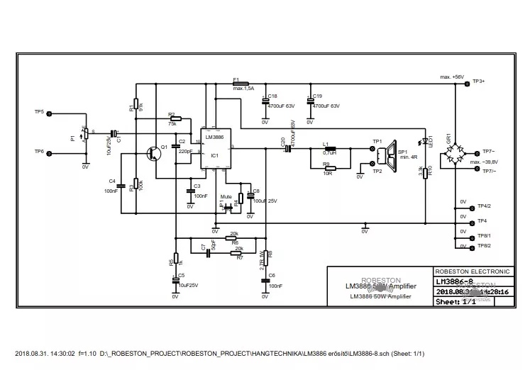 LM3886 kapcsolási rajz tápegységgel